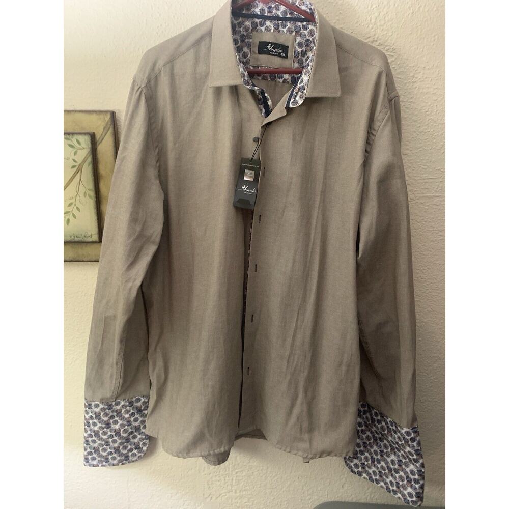 Amedeo Exclusive Men's Long Sleeve Shirt, French Cuffs Beige SZ 3x See Measure